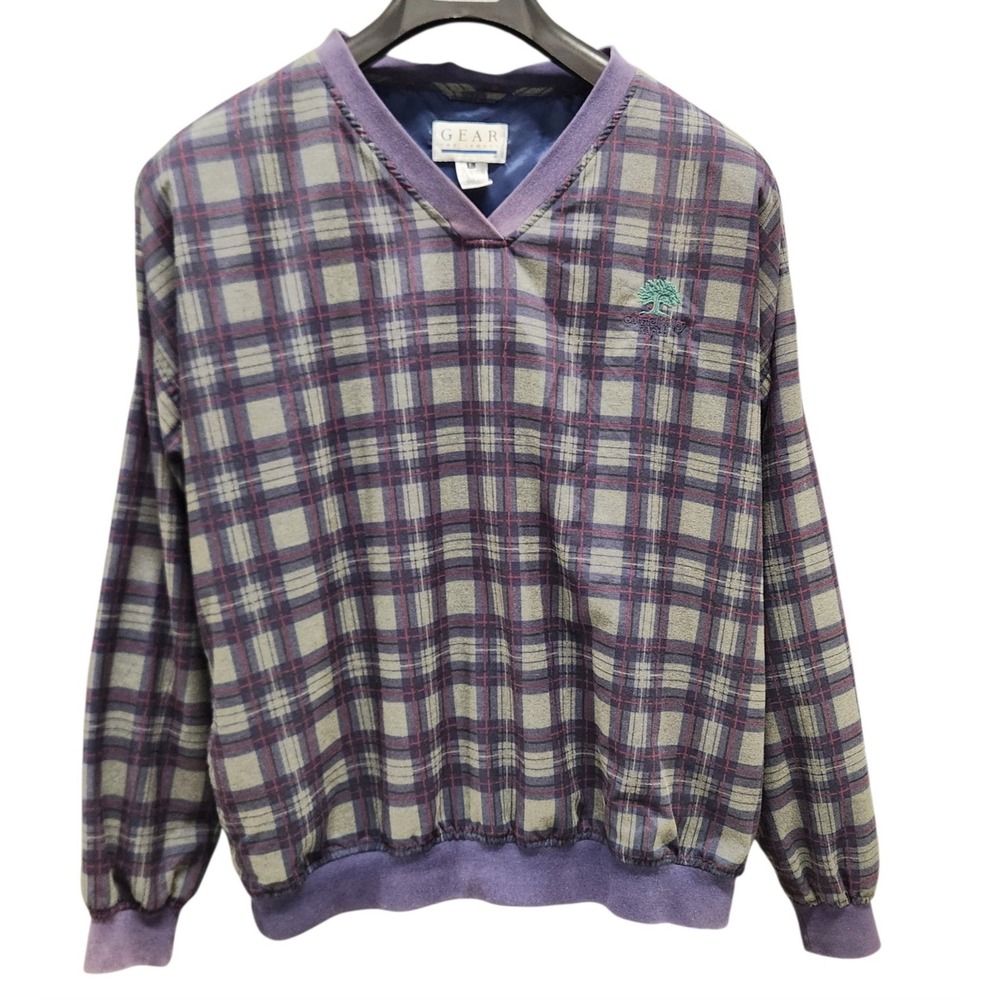 Vintage GEAR Sportswear plaid pullover jacket/windbreaker in a plaid pattern.